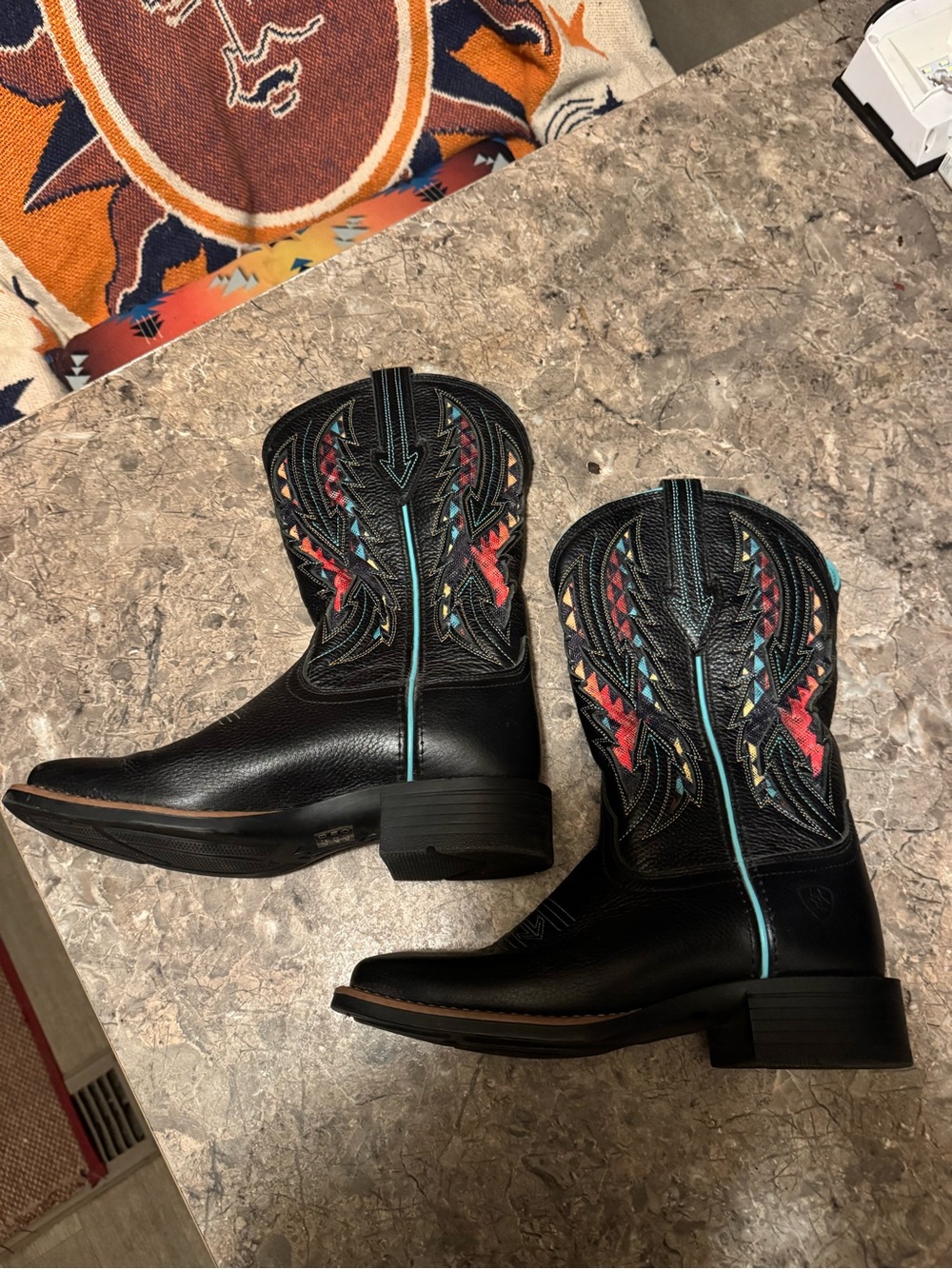 Women's Black Western Boots with Teal Stitching - Picture 3 of 4